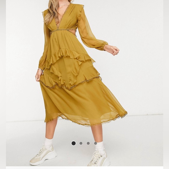 ASOS Petite Dresses & Skirts - ASOS DESIGN midi dress with long sleeve and circle trim. US 4